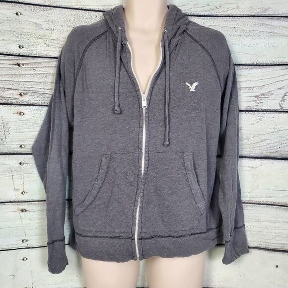 American Eagle Outfitters Gray Zip Hoodie Vintage Fit Medium Full Zip Sweatshirt - Picture 1 of 7